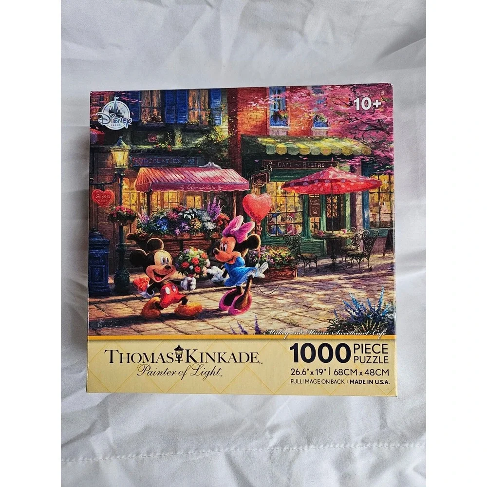 New Disney Thomas Kinkade 1000 Piece puzzle Mickey &‎ Minnie Sweetheart Cafe